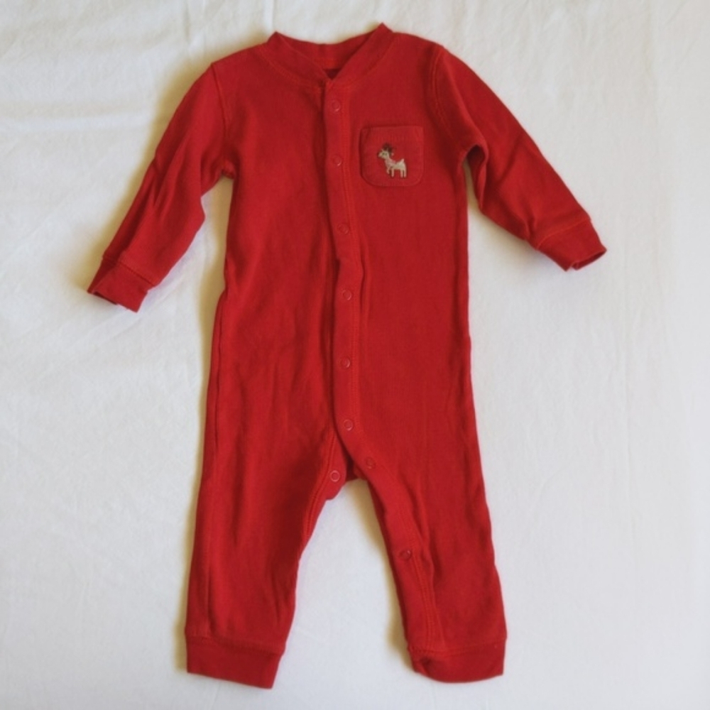 carter's red ribbed long john style footless snap sleeper pajamas 6 months baby